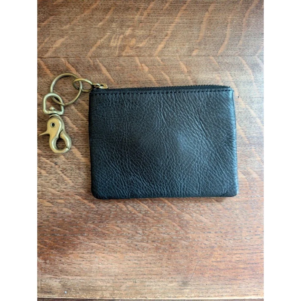 Madewell Leather Wallet Zipper Logo Card Slots Zip Top Clip Womens Black Preppy